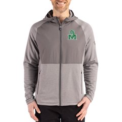 Men's Cutter & Buck Heather Gray Marshall Thundering Herd Peshastin Eco Fleece Recycled Raglan Full-Zip Tri-Blend Hybrid Jacket