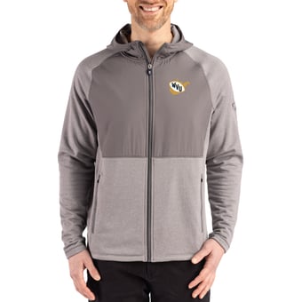Men's Cutter & Buck Heather Gray West Virginia Mountaineers Peshastin Eco Fleece Recycled Raglan Full-Zip Tri-Blend Hybrid Jacket