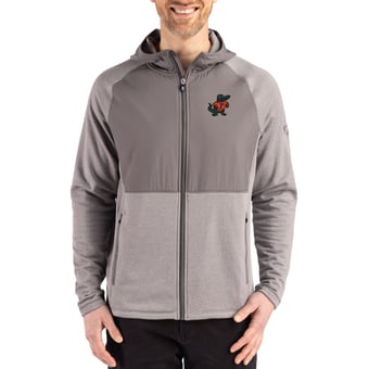 Men's Cutter & Buck Heather Gray Florida Gators Peshastin Eco Fleece Recycled Raglan Full-Zip Tri-Blend Hybrid Jacket