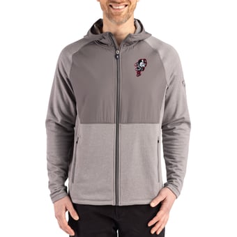 Men's Cutter & Buck Heather Gray Ohio State Buckeyes Peshastin Eco Fleece Recycled Raglan Full-Zip Tri-Blend Hybrid Jacket