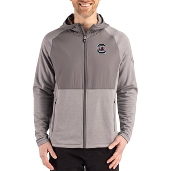 Men's Cutter & Buck Heather Gray South Carolina Gamecocks Peshastin Eco Fleece Recycled Raglan Full-Zip Tri-Blend Hybrid Jacket