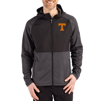 Men's Cutter & Buck Heather Black Tennessee Volunteers Peshastin Eco Fleece Recycled Raglan Full-Zip Tri-Blend Hybrid Jacket