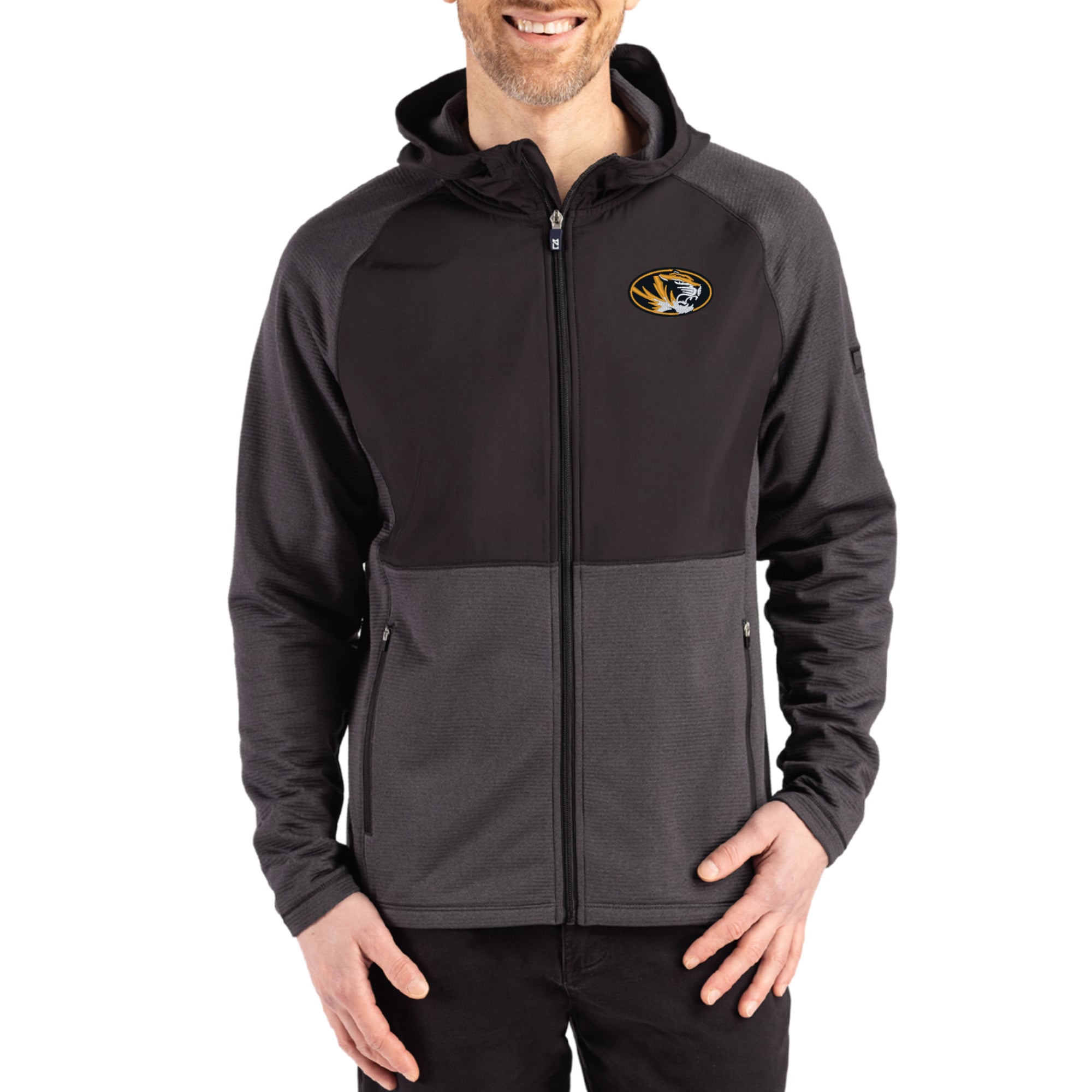Men's Cutter & Buck Heather Missouri Tigers Peshastin Eco Fleece Recycled Raglan Full-Zip Tri-Blend Hybrid Jacket