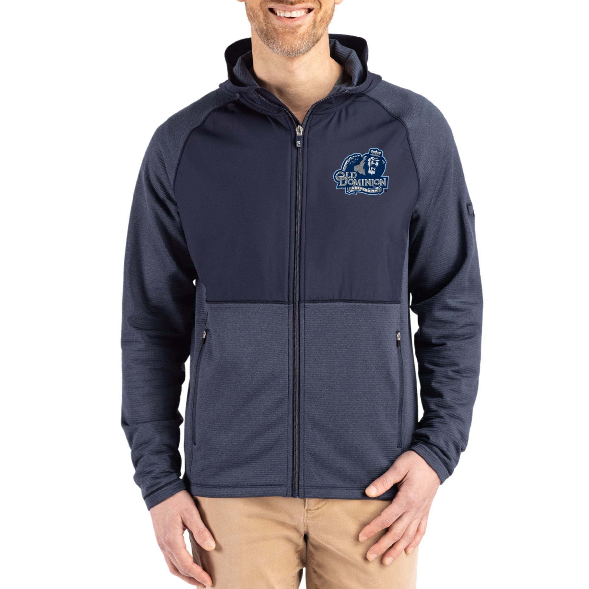 Men’s Cutter & Buck Heather Navy Old Dominion Monarchs Peshastin Eco Fleece Recycled Raglan Full-Zip Tri-Blend Hybrid Jacket Men’s Cutter & Buck Heather Navy Old Dominion Monarchs Peshastin Eco Fleece Recycled Raglan Full-Zip Tri-Blend Hybrid Jacket