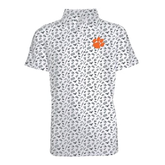 Youth Garb Gray Clemson Tigers Tom All-Over Football Print Polo