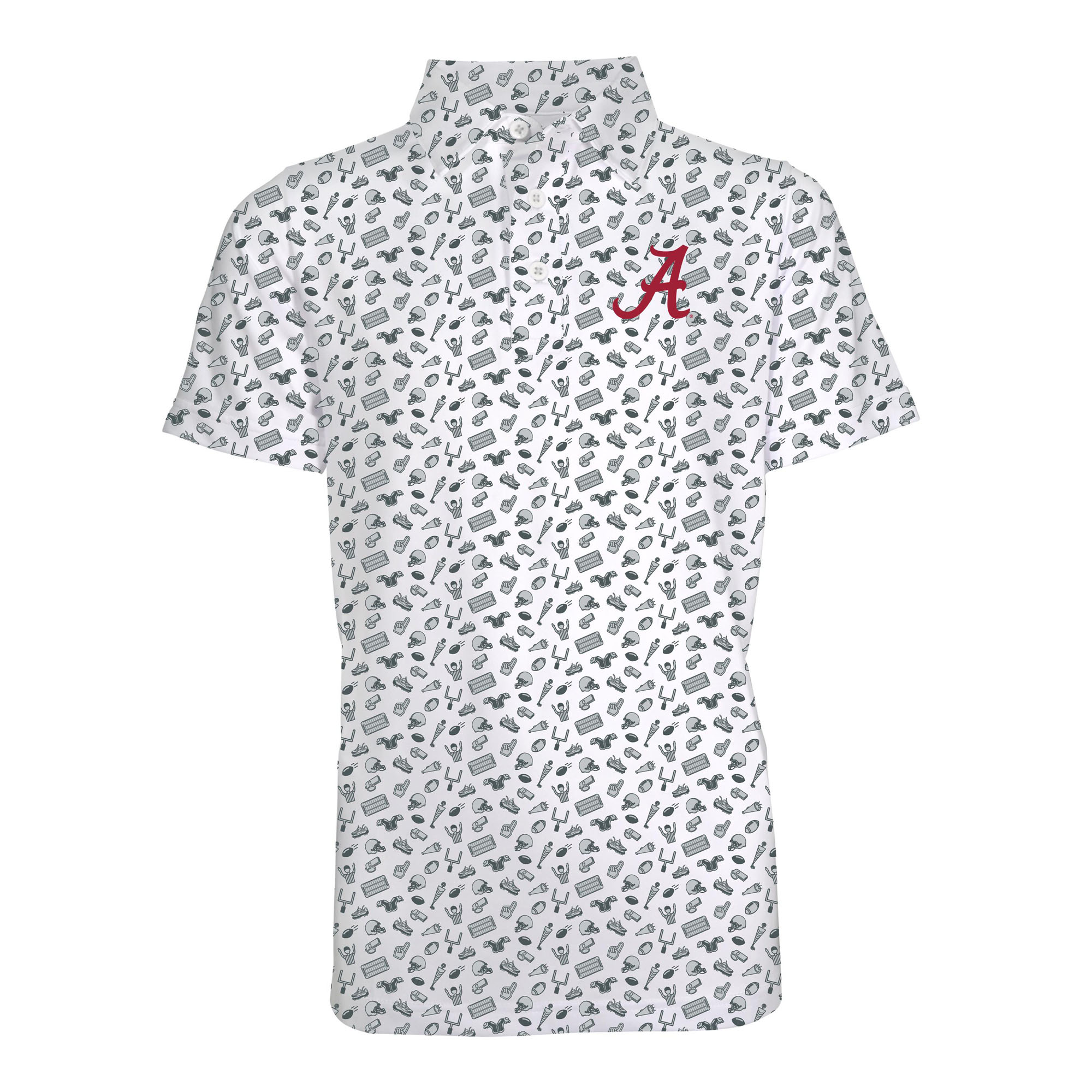 Youth Garb Gray Alabama Crimson Tide Tom All-Over Football Print Polo
