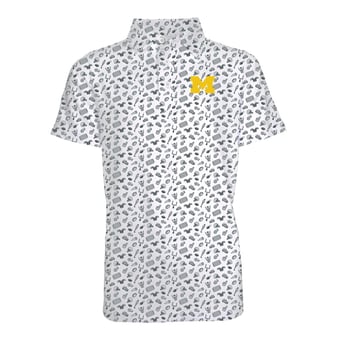 Youth Garb Gray Michigan Wolverines Tom All-Over Football Print Polo