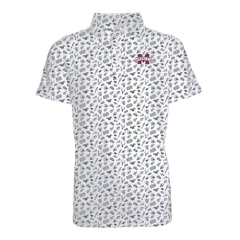 Youth Garb Gray Mississippi State Bulldogs Tom All-Over Football Print Polo
