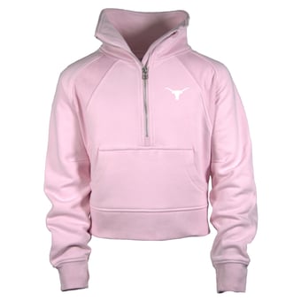 Girls Youth Garb Pink Texas Longhorns Cropped Dawn Funnel Neck Half-Zip Sweatshirt