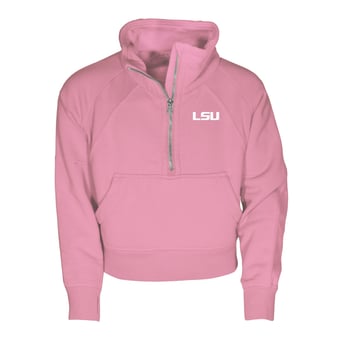 Girls Youth Garb Pink LSU Tigers Cropped Dawn Funnel Neck Half-Zip Sweatshirt