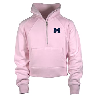 Girls Youth Garb Pink Michigan Wolverines Cropped Dawn Funnel Neck Half-Zip Sweatshirt