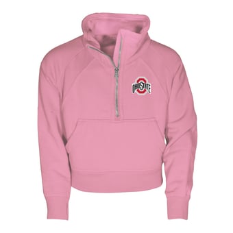 Girls Youth Garb Pink Ohio State Buckeyes Cropped Dawn Funnel Neck Half-Zip Sweatshirt