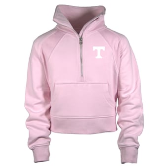 Girls Youth Garb Pink Tennessee Volunteers Cropped Dawn Funnel Neck Half-Zip Sweatshirt