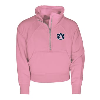 Girls Youth Garb Pink Auburn Tigers Cropped Dawn Funnel Neck Half-Zip Sweatshirt