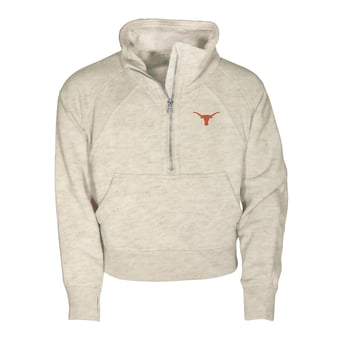 Girls Youth Garb Natural Texas Longhorns Cropped Dawn Funnel Neck Half-Zip Sweatshirt