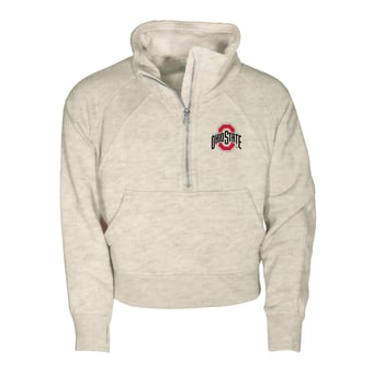Girls Youth Garb Natural Ohio State Buckeyes Cropped Dawn Funnel Neck Half-Zip Sweatshirt
