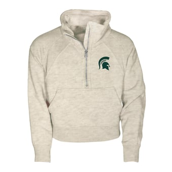Girls Youth Garb Natural Michigan State Spartans Cropped Dawn Funnel Neck Half-Zip Sweatshirt
