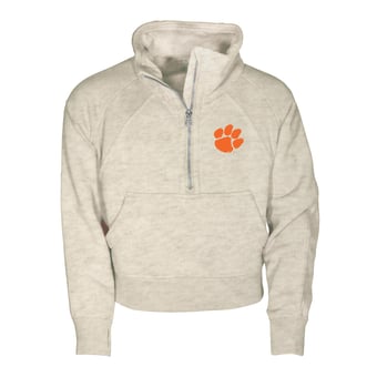 Girls Youth Garb Natural Clemson Tigers Cropped Dawn Funnel Neck Half-Zip Sweatshirt