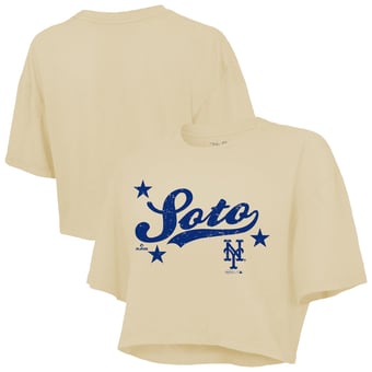 Women's Majestic Threads Juan Soto Cream New York Mets Boxy Crop Top
