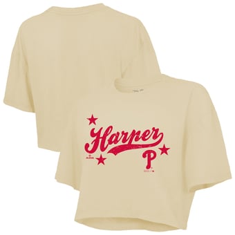 Women's Majestic Threads Bryce Harper Cream Philadelphia Phillies Boxy Crop Top