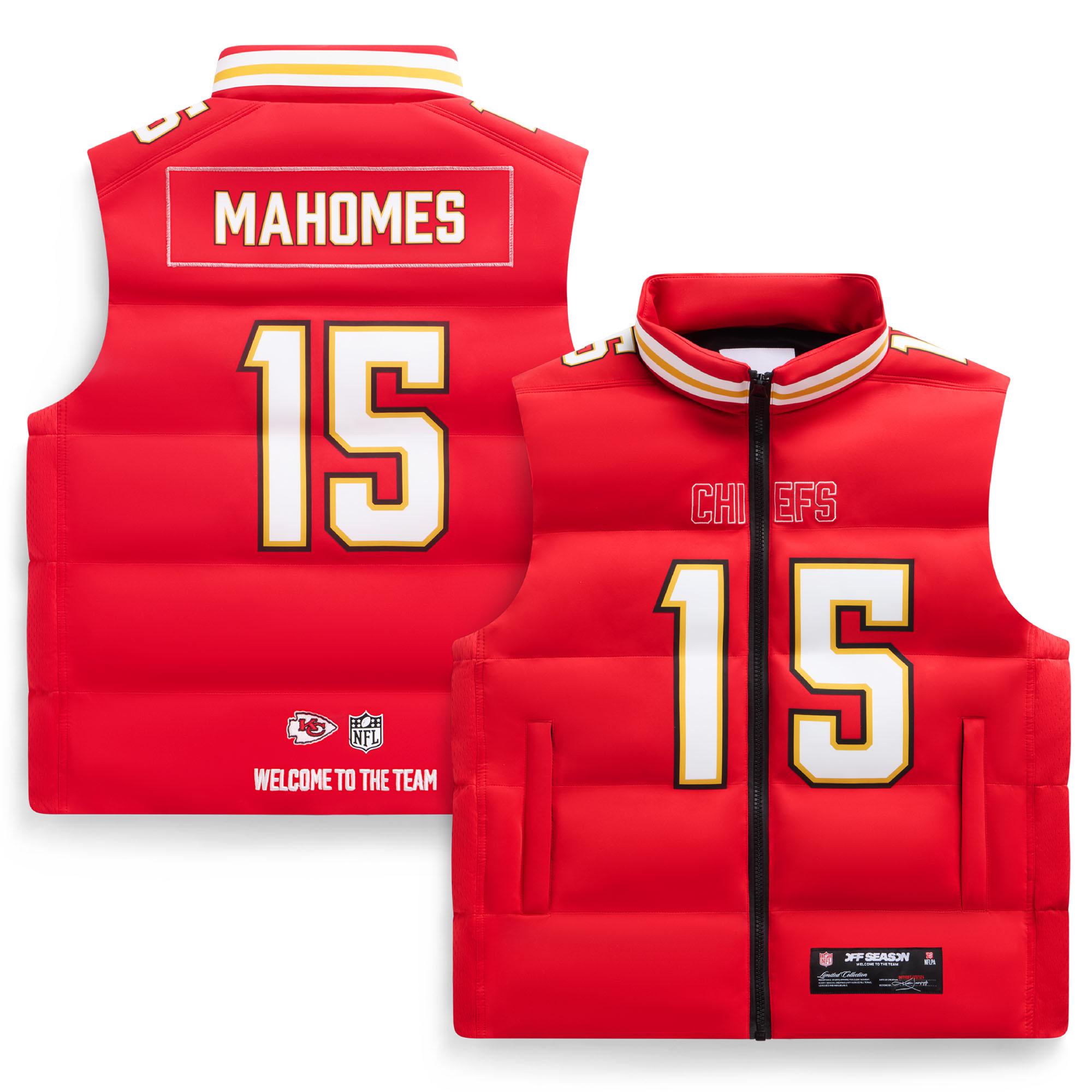 Unisex Patrick Mahomes Red Kansas City Chiefs Player Puffer Vest