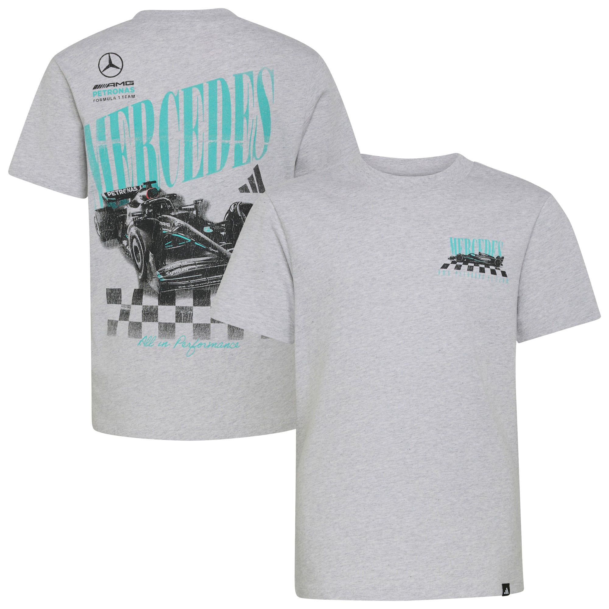 Youth adidas Heather Gray Mercedes-AMG Petronas F1 Team All In Performance Graphic T-Shirt