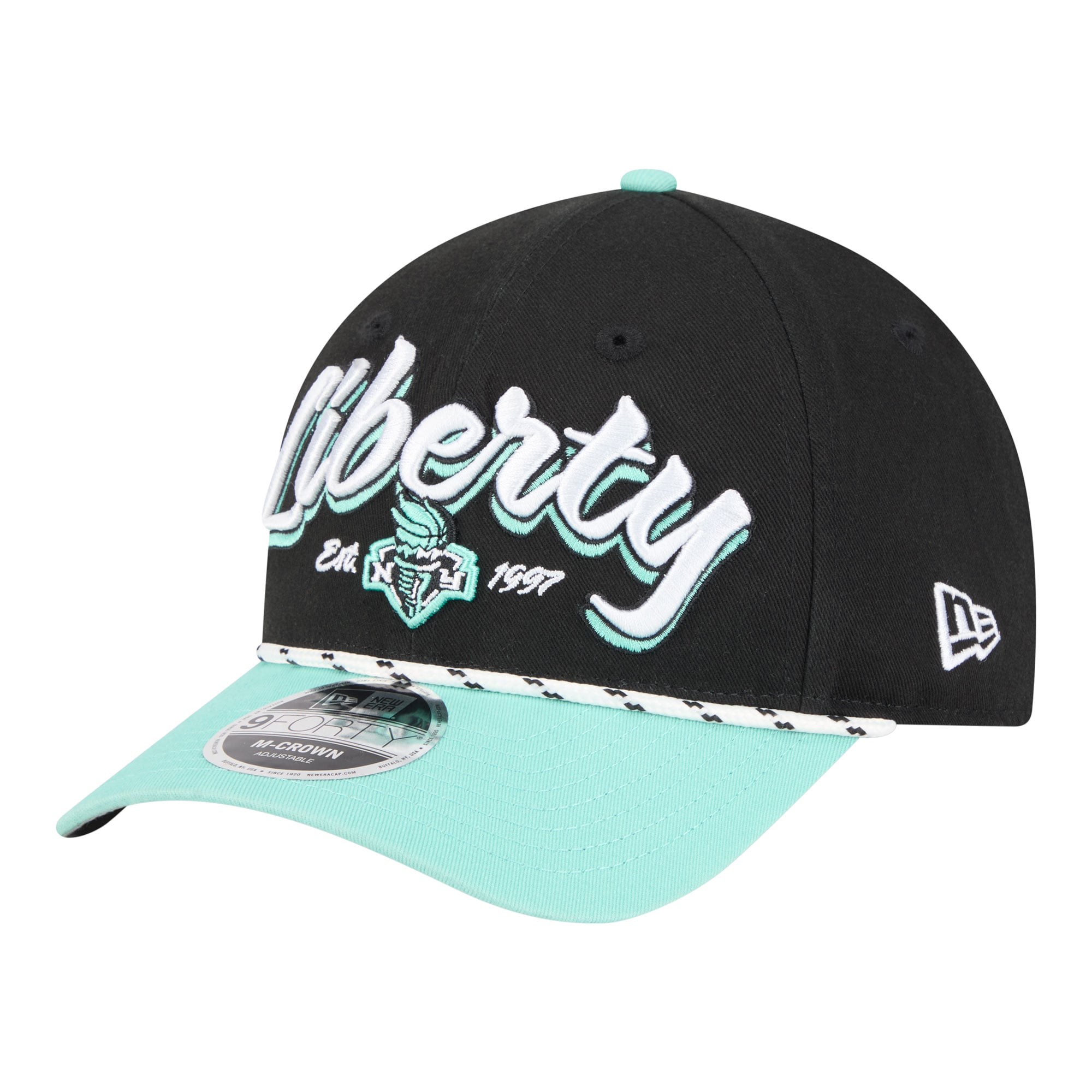Unisex New Era  Black/Teal New York Liberty Team Loyal Script Two-Tone M-Crown 9FORTY Adjustable Hat