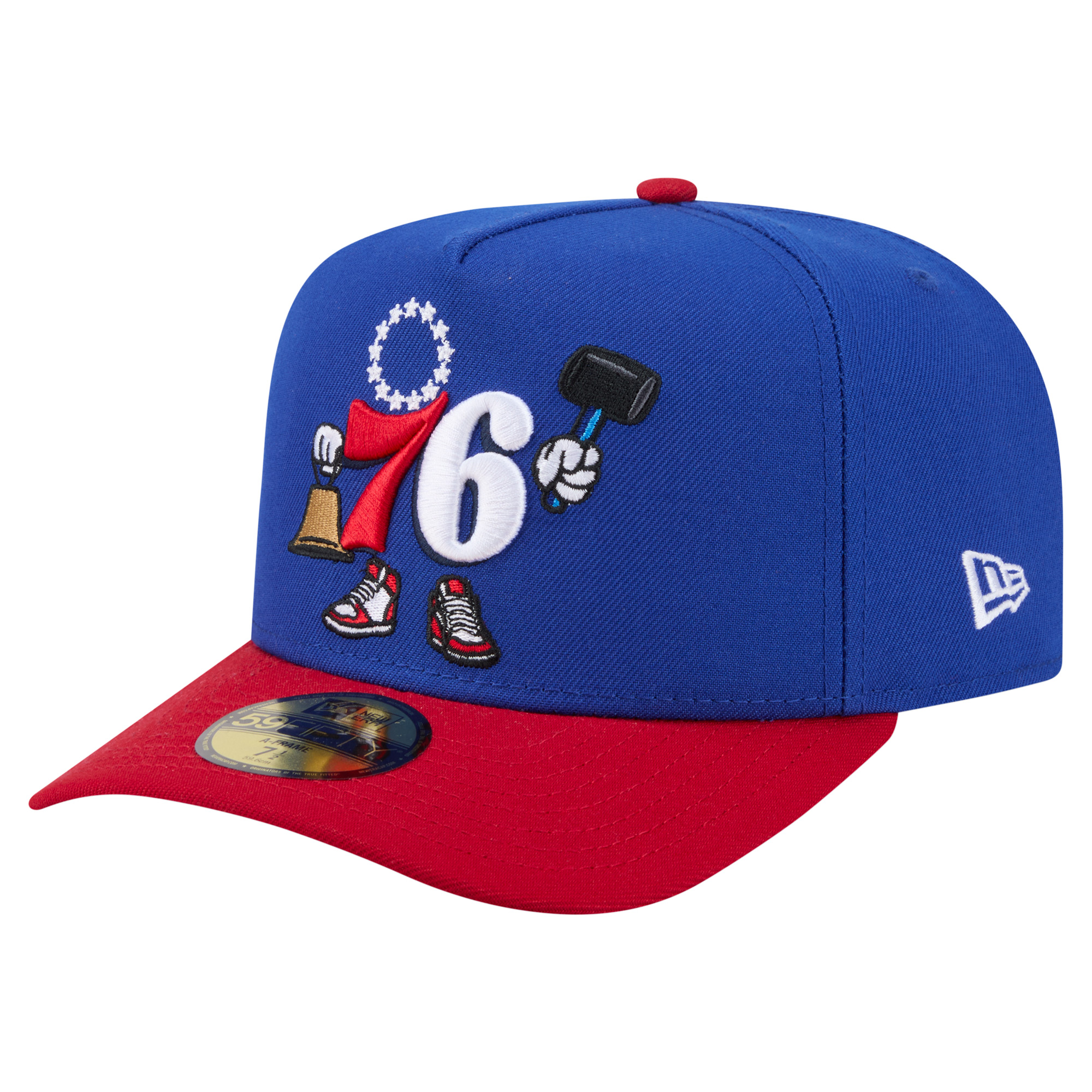 Men's New Era Blue Philadelphia 76ers Injection Cartoon Logo A-Frame 59FIFTY Fitted Hat