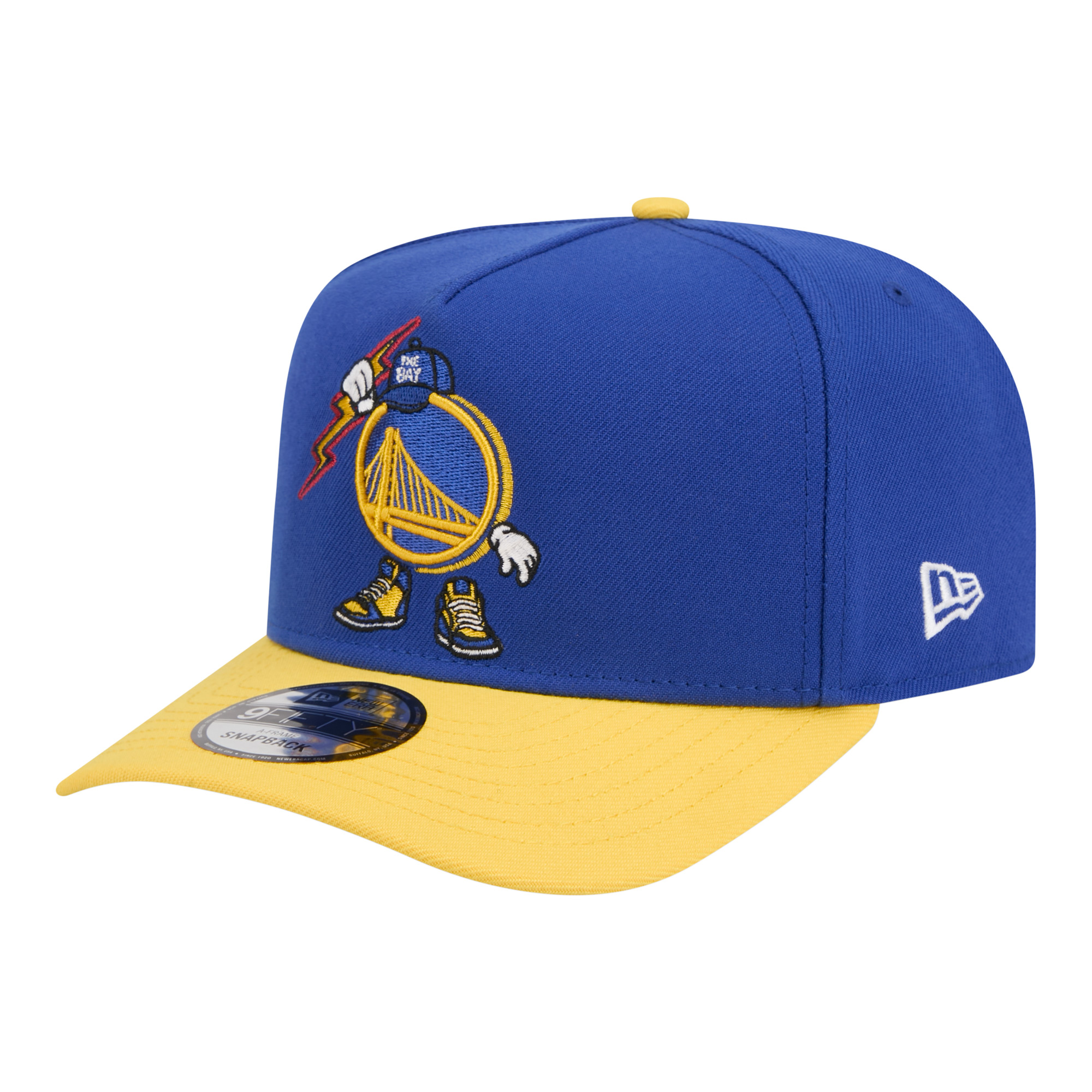 New Era Men's Royal Golden State Warriors Injection Cartoon Logo A-Frame 9FIFTY Adjustable Hat - Royal, Gold