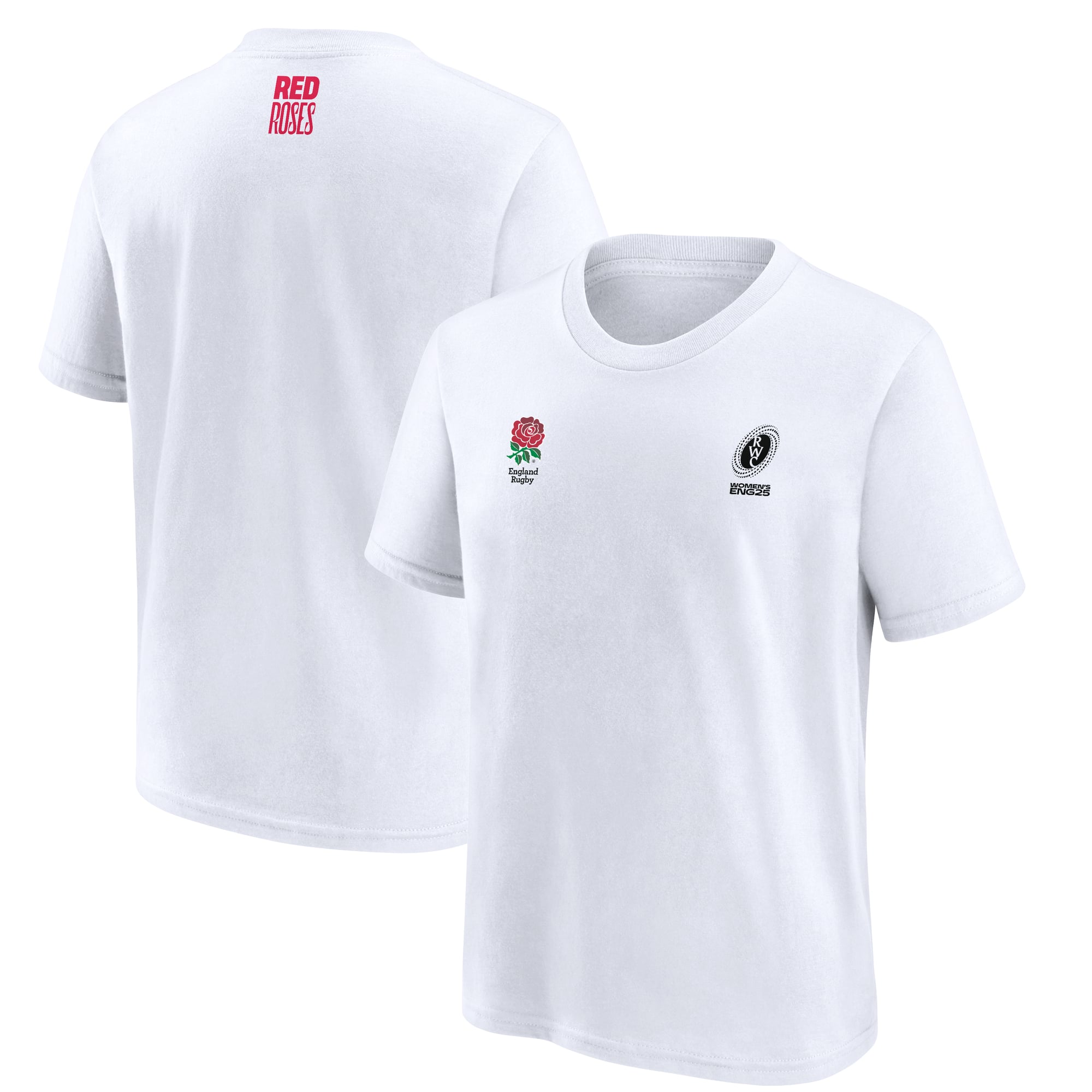 T-shirt da donna con doppio marchio Rugby World Cup 2025 x Red Roses - Bianca - Junior