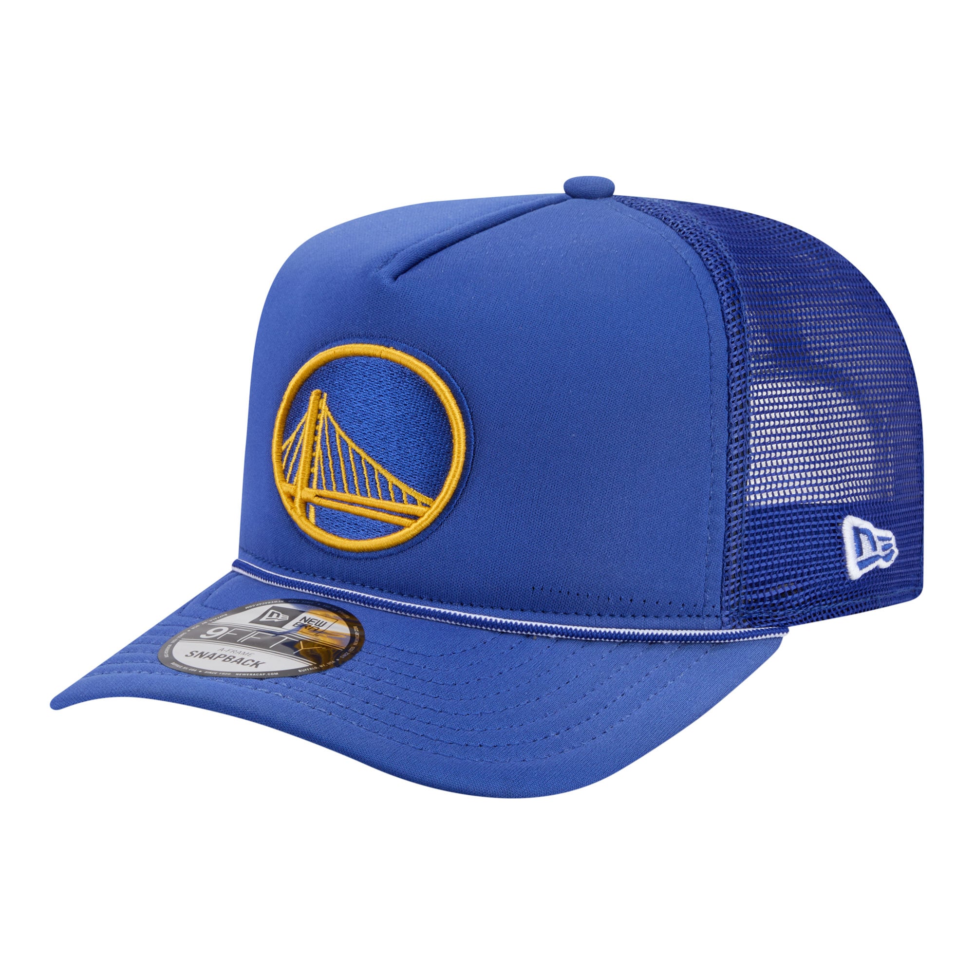Men's New Era Royal Golden State Warriors Faded Foam Front 9FIFTY A-Frame Adjustable Trucker Hat