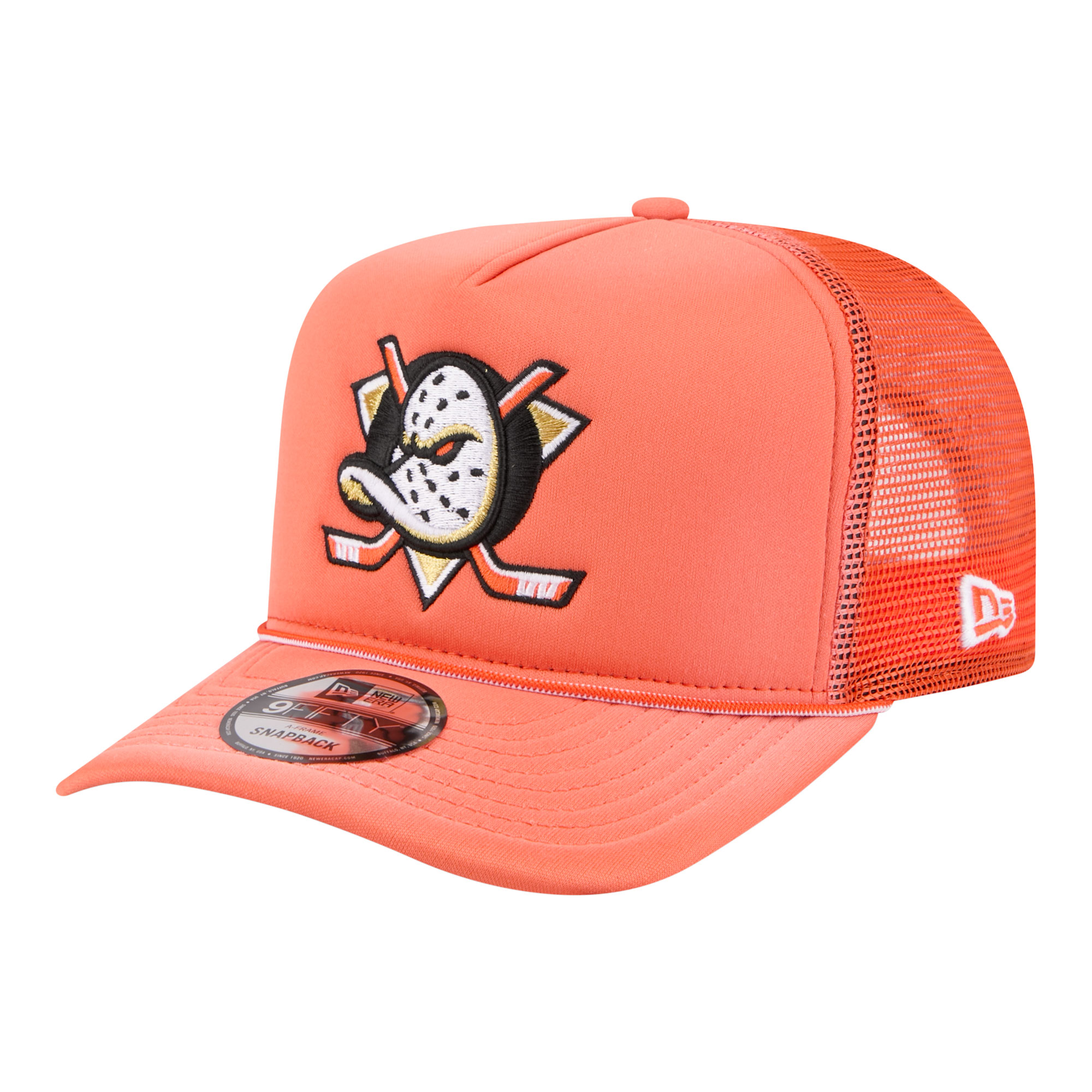 Men's New Era  Orange Anaheim Ducks Faded A-Frame 9FIFTY Trucker Snapback Hat