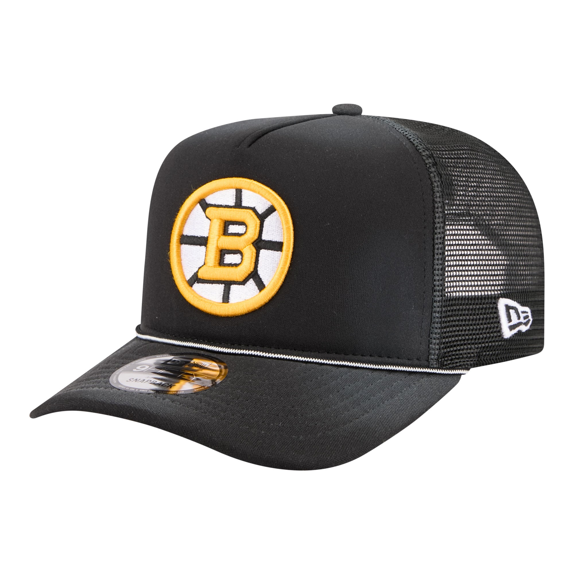 Men's New Era  Black Boston Bruins Faded A-Frame 9FIFTY Trucker Snapback Hat