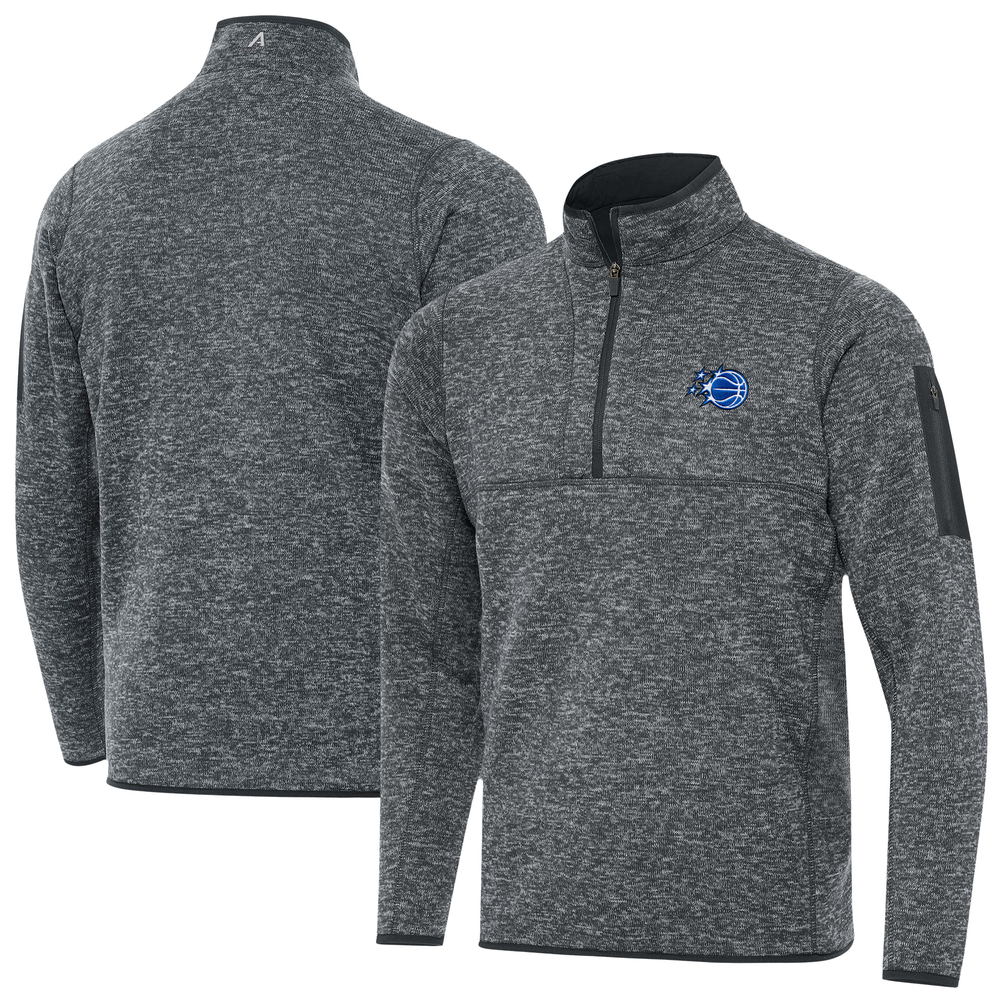 Men's Antigua Heather Gray Orlando Magic New Logo Fortune Quarter-Zip Pullover Jacket
