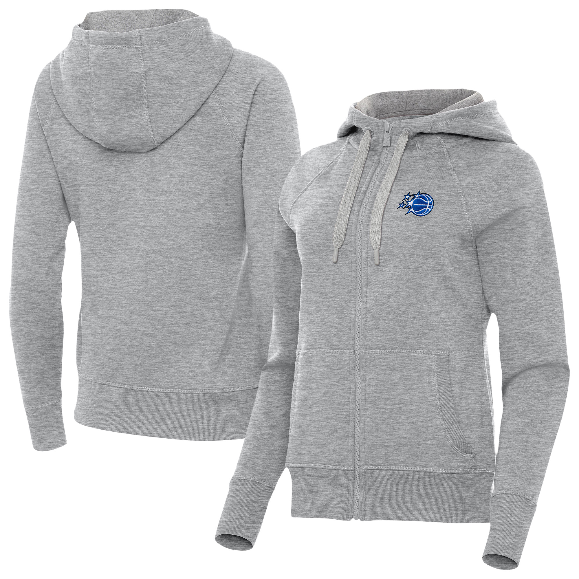 Women's Antigua Heather Gray Orlando Magic New Logo Victory Full-Zip Hooded Sweatshirt