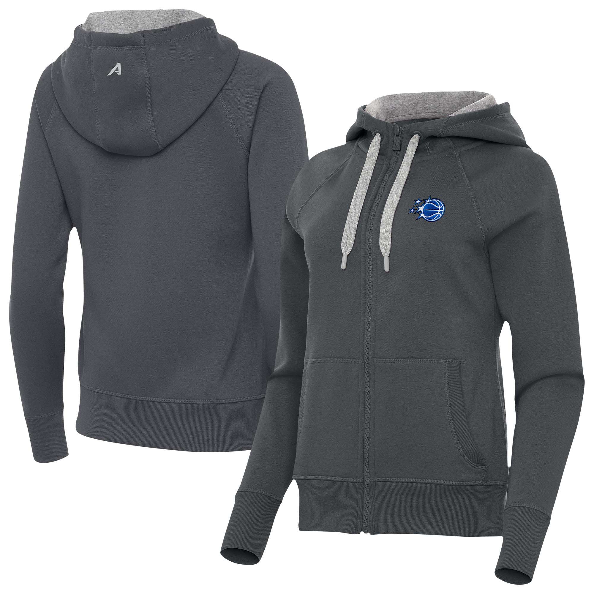 Women's Antigua Charcoal Orlando Magic New Logo Victory Full-Zip Hooded Sweatshirt