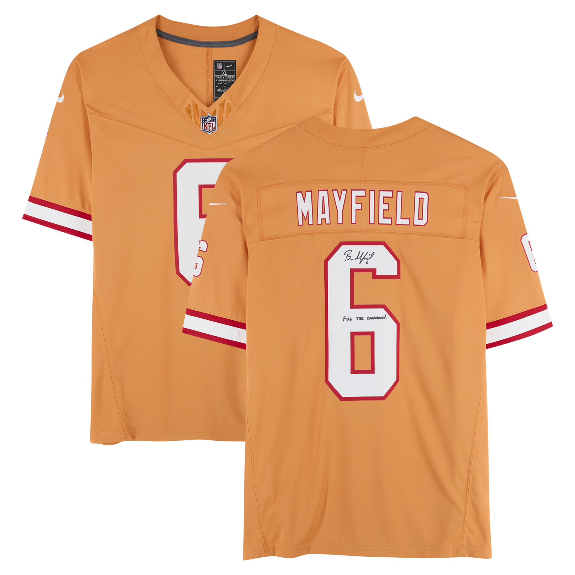 Baker Mayfield Tampa Bay Buccaneers Autographed Nike Creamsicle Vapor Fuse Limited Jersey with "Fire The Cannons!" Inscription