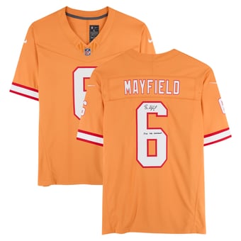 Baker Mayfield Tampa Bay Buccaneers Autographed Nike Creamsicle Vapor Fuse Limited Jersey with "Fire The Cannons!" Inscription