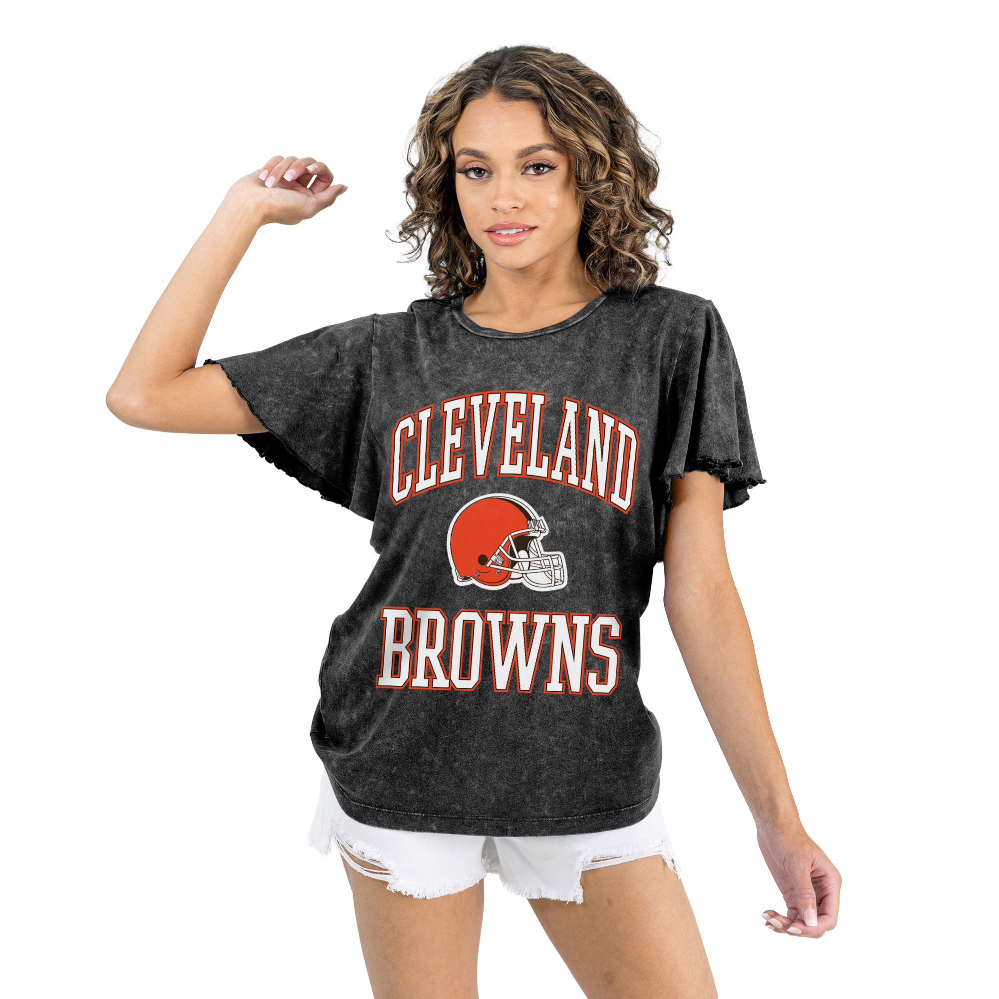 Women's Gameday Couture Black Cleveland Browns Relaxed Flutter Sleeve T-Shirt