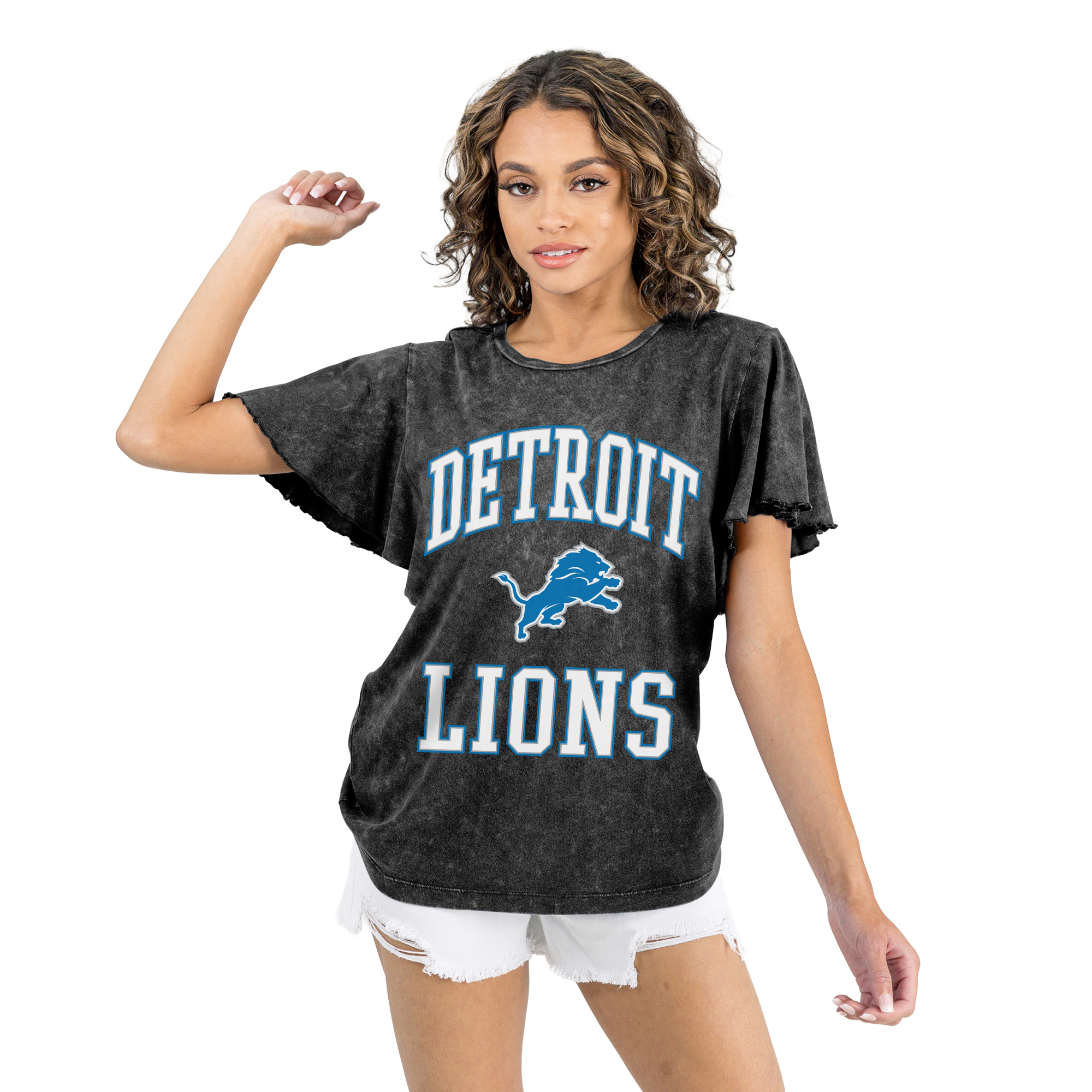 Women's Gameday Couture Black Detroit Lions Relaxed Flutter Sleeve T-Shirt