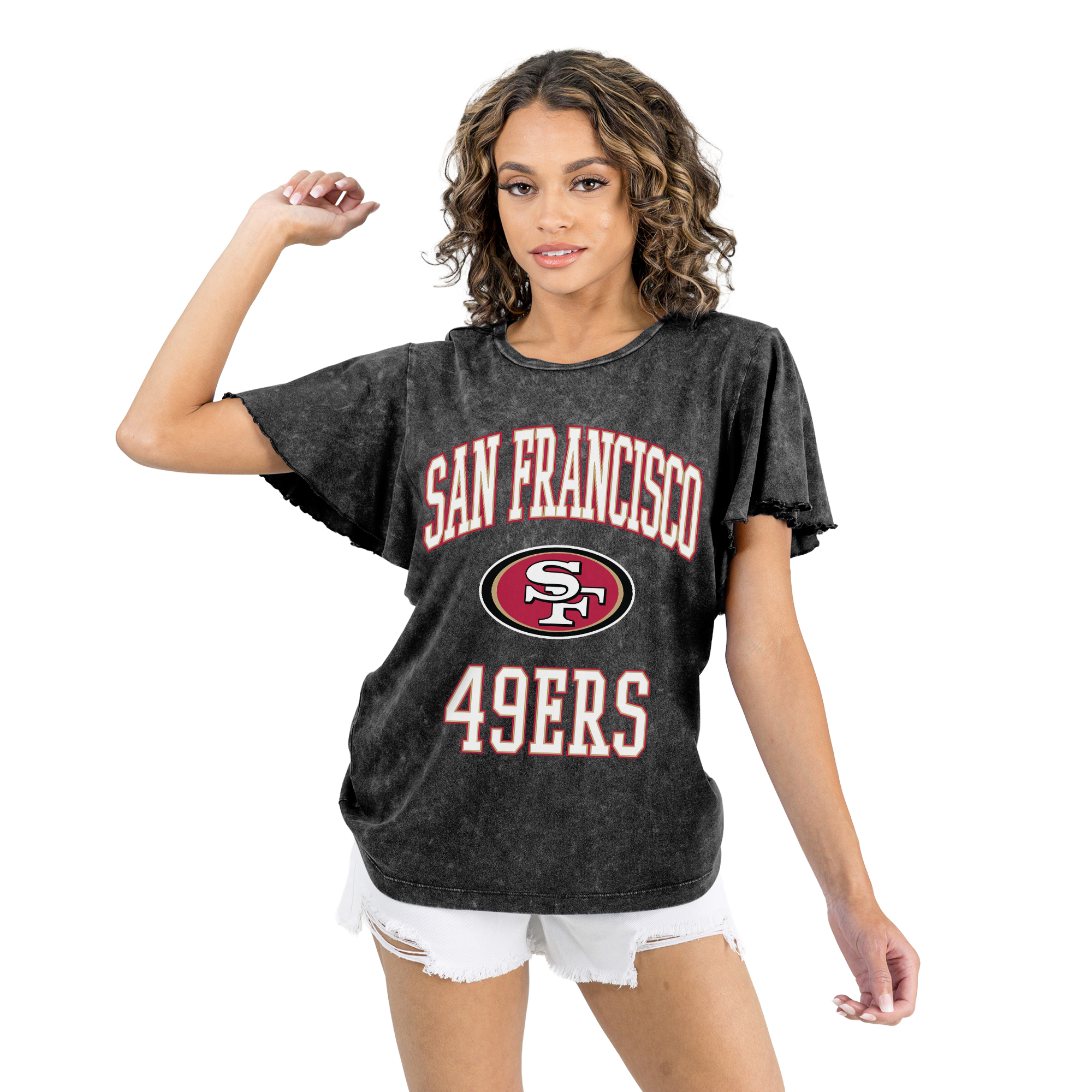 Women's Gameday Couture Black San Francisco 49ers Relaxed Flutter Sleeve T-Shirt