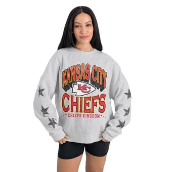 Women's Gameday Couture  Ash Kansas City Chiefs Resilience Relaxed Rhinestone Pullover Sweatshirt