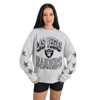 Women's Gameday Couture  Ash Las Vegas Raiders Resilience Relaxed Rhinestone Pullover Sweatshirt