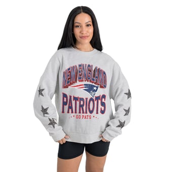 Women's Gameday Couture  Ash New England Patriots Resilience Relaxed Rhinestone Pullover Sweatshirt
