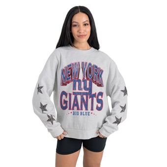 Women's Gameday Couture  Ash New York Giants Resilience Relaxed Rhinestone Pullover Sweatshirt