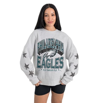 Women's Gameday Couture  Ash Philadelphia Eagles Resilience Relaxed Rhinestone Pullover Sweatshirt