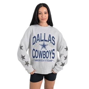 Women's Gameday Couture  Ash Dallas Cowboys Resilience Relaxed Rhinestone Pullover Sweatshirt