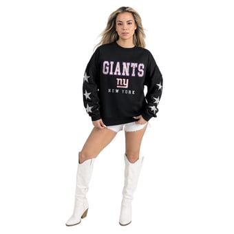 Women's Gameday Couture  Black New York Giants Velocity Relaxed Rhinestone Pullover Sweatshirt