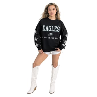 Women's Gameday Couture  Black Philadelphia Eagles Velocity Relaxed Rhinestone Pullover Sweatshirt
