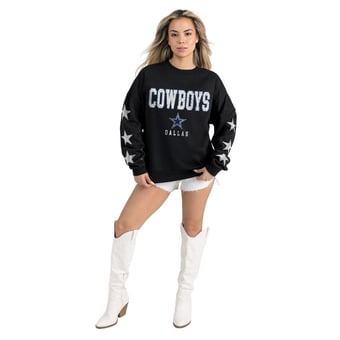 Women's Gameday Couture  Black Dallas Cowboys Velocity Relaxed Rhinestone Pullover Sweatshirt